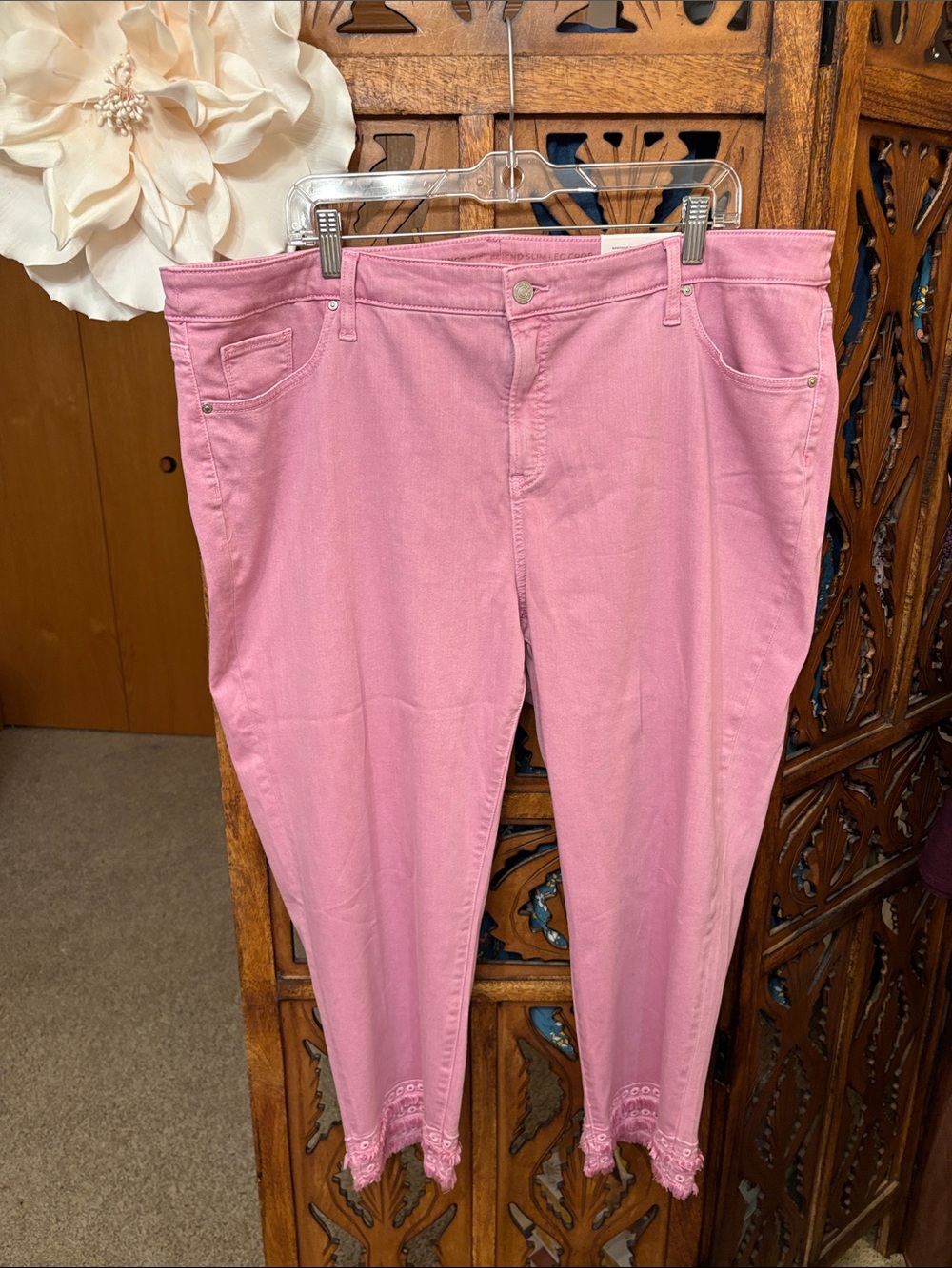 Chico's Pink Cropped Jeans with Frayed Hem - Picture 5 of 5